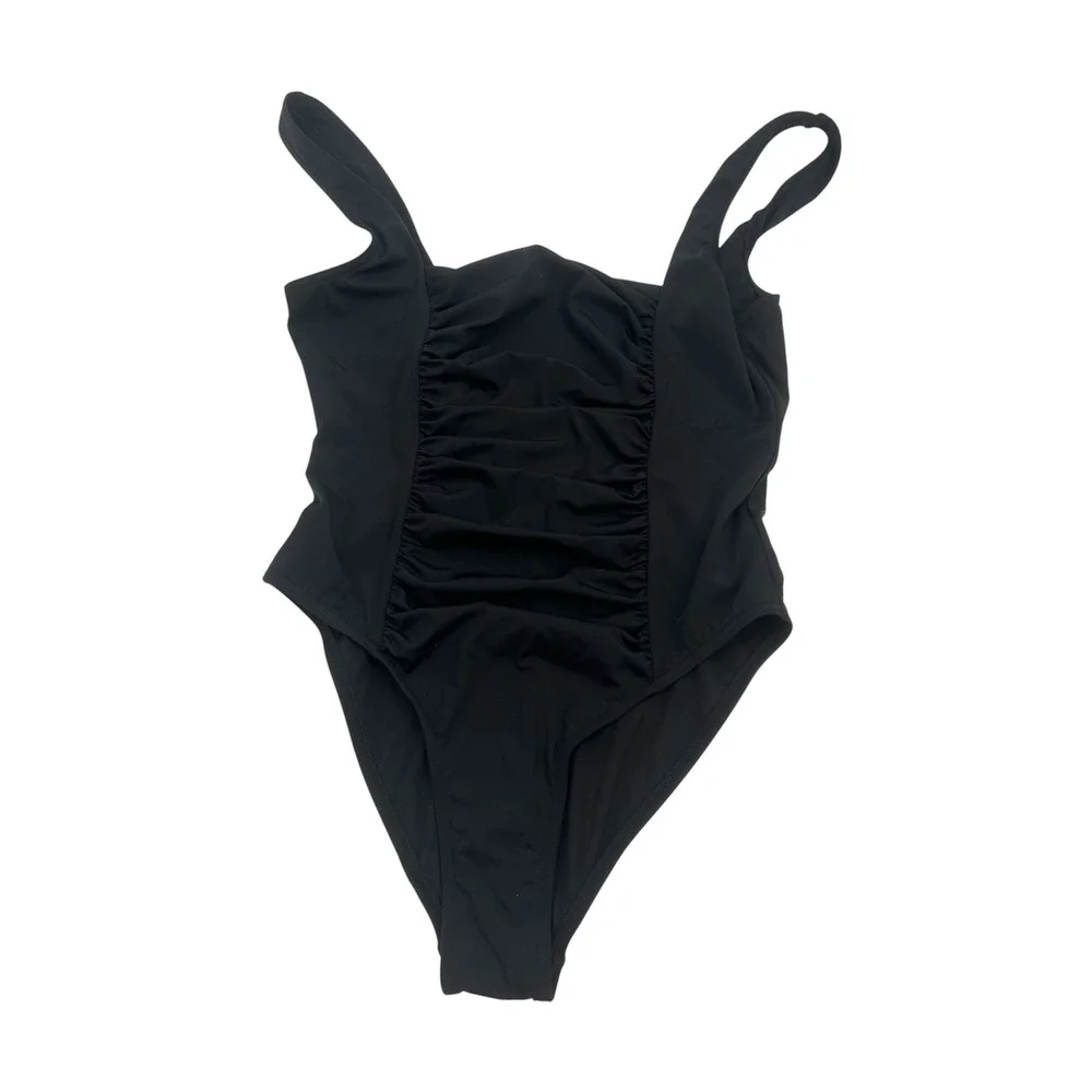 Staud Adler black ruched one piece swimsuit sz XL